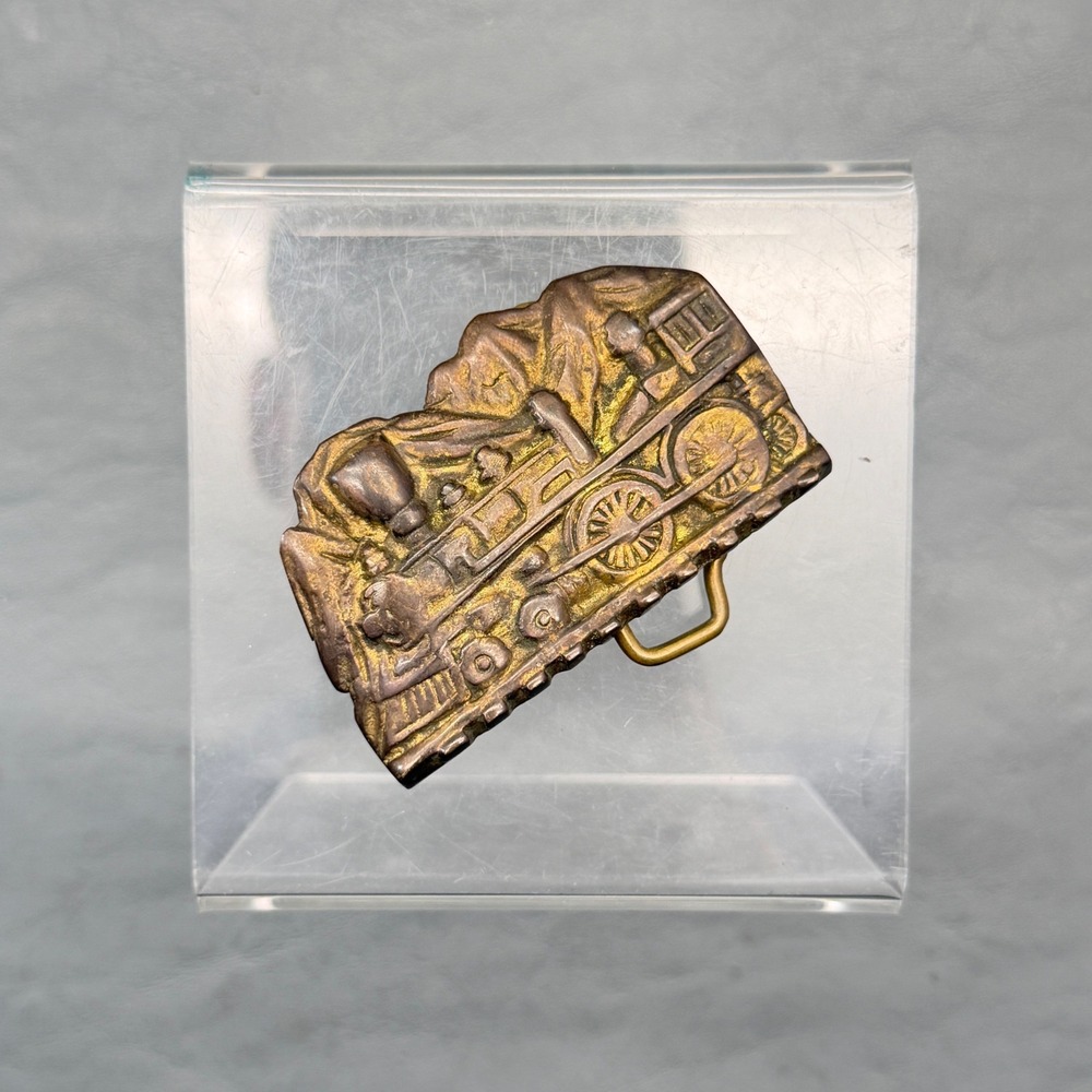 Vintage Train Mountain Scenery Locomotive Brass Belt Buckle
